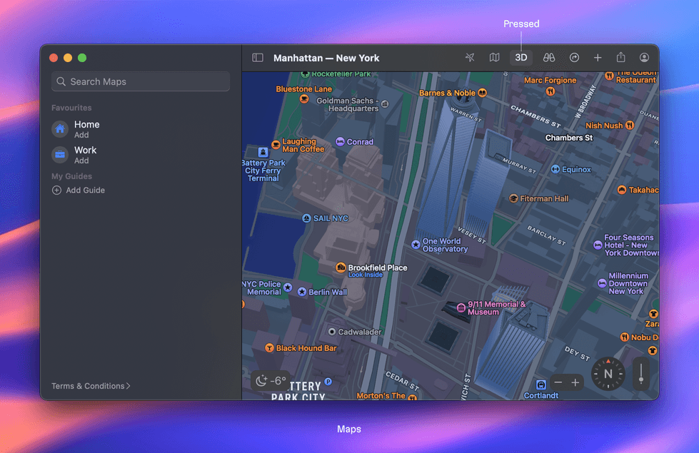 Inside Apple maps, it is clear the the 3D effect is toggled on because it is subtly highlighted in the user interface