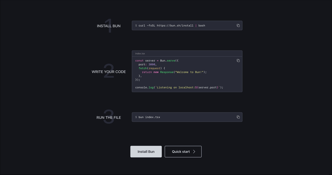 [Bun](https://www.playbook.com/s/evilmartians/2mPowTpg63ehETDnhGX6ZhNC?assetToken=BK85e9Q1JizM4FGdg4Xhx4GV): Essential commands form a set of steps