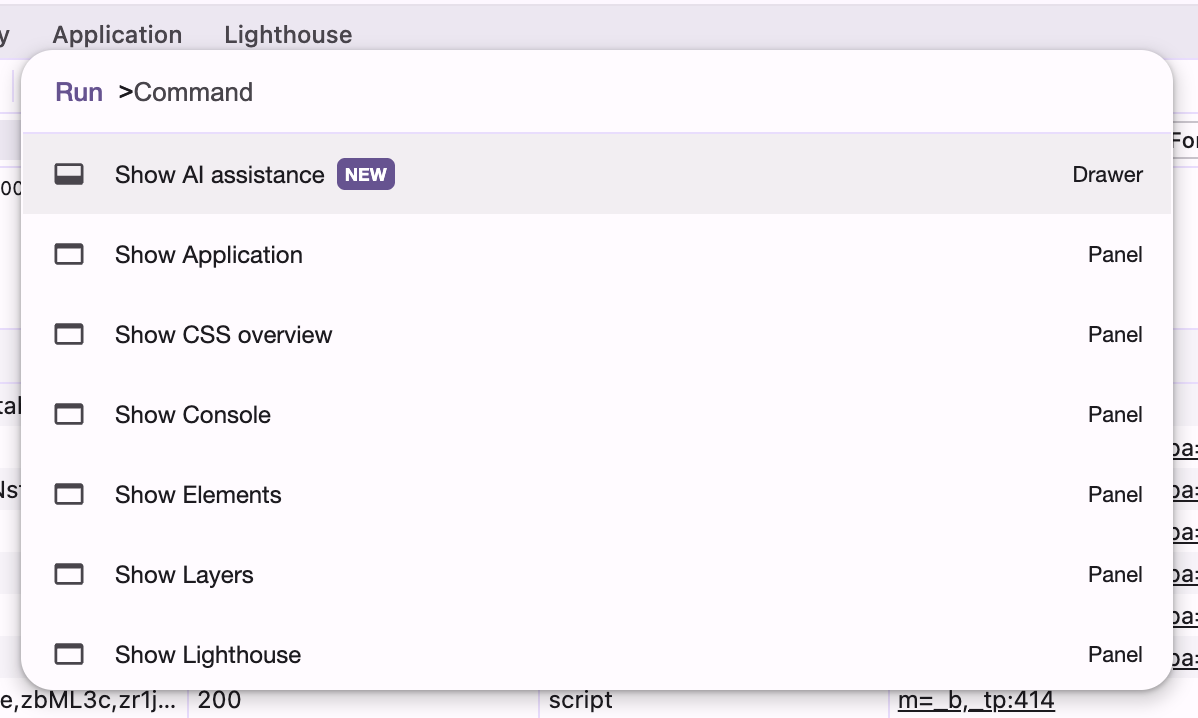 Chrome DevTools Command Menu