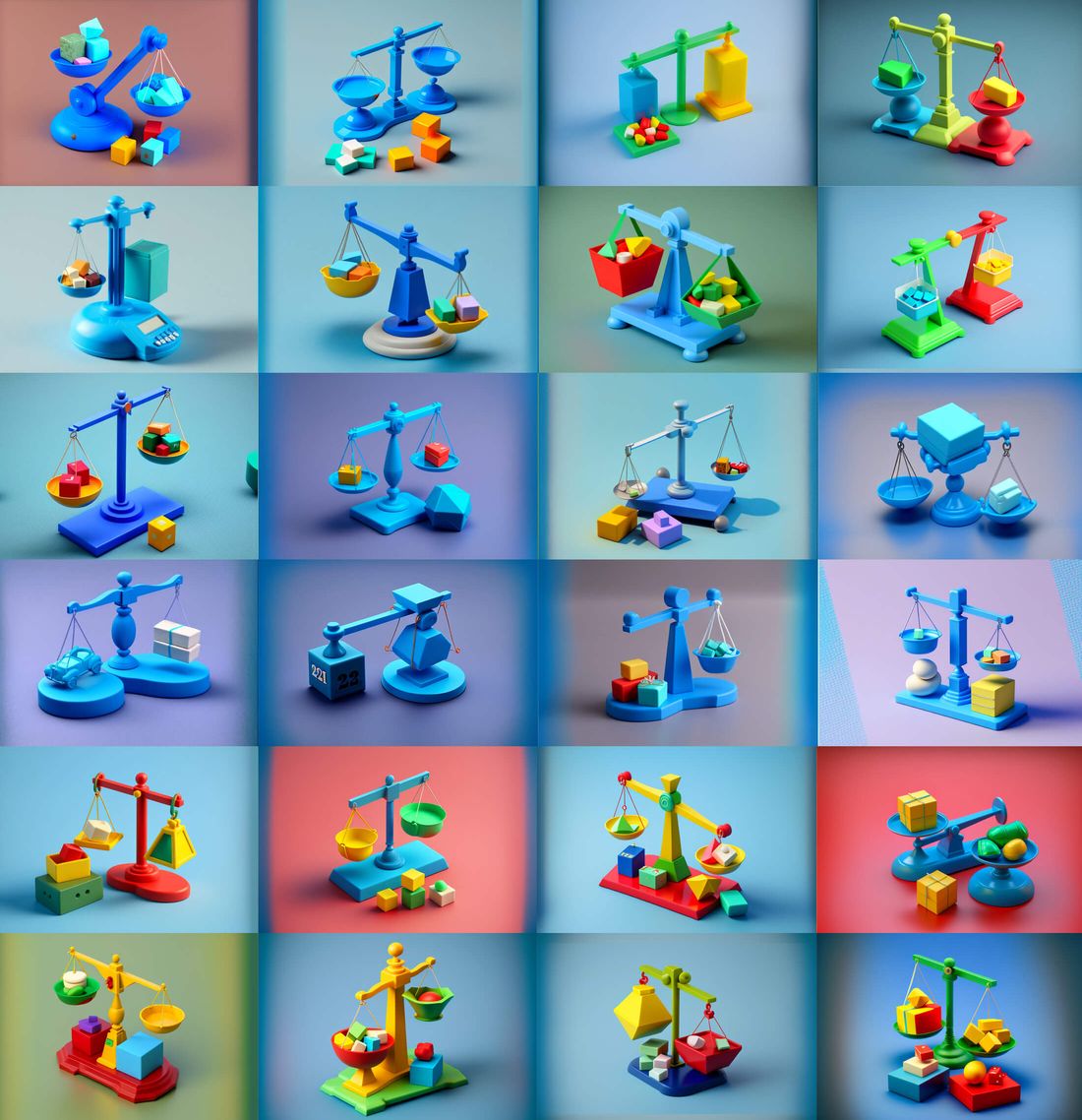 Scales of balance a few goods on one side and many of them on the other