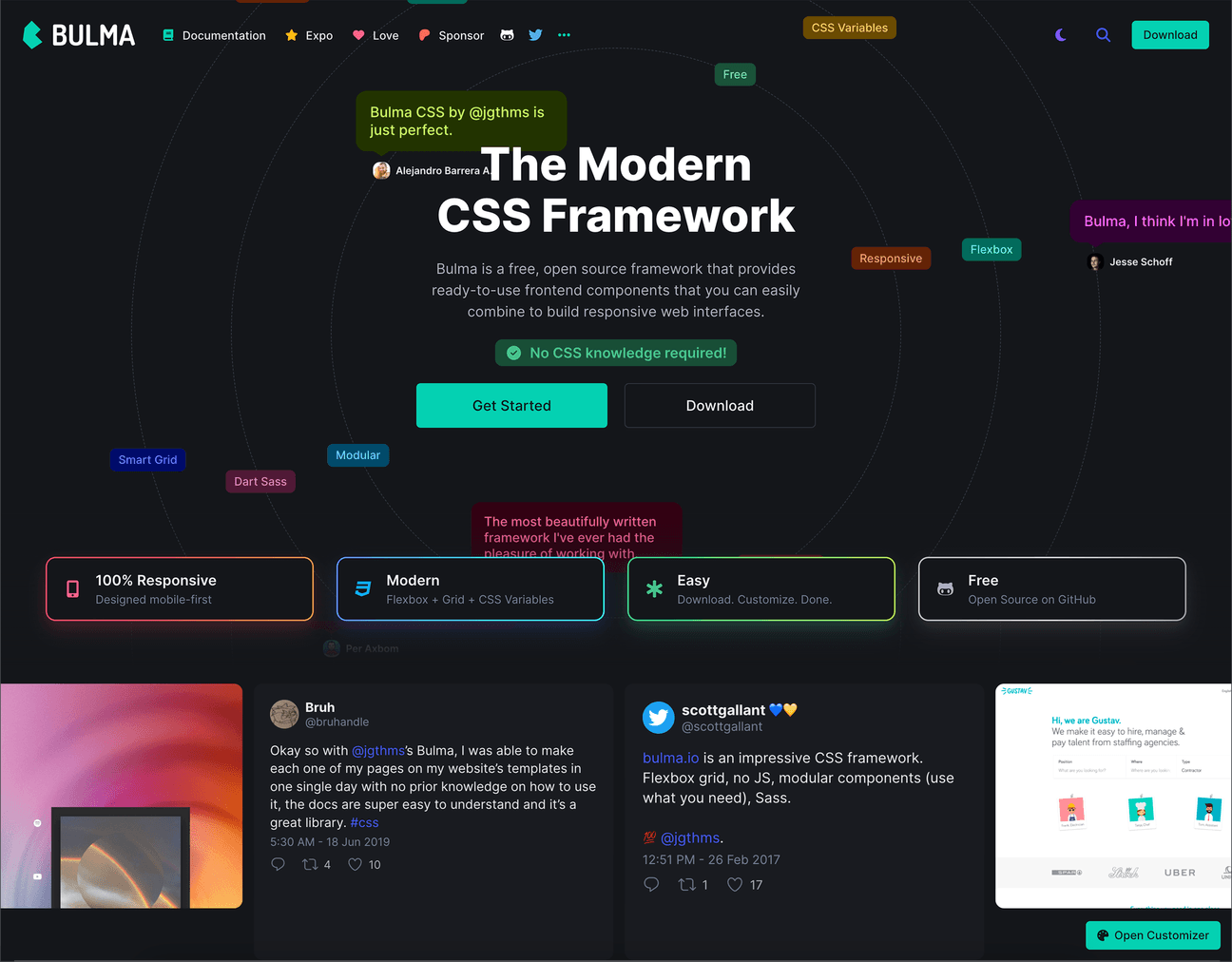 [Bulma](https://www.playbook.com/s/evilmartians/vP24LHCyesoLhfRKkeUWzpAc?assetToken=VBDDEN3ioG4Xf1wAgrbfG6z6): User reviews are placed right below the hero section