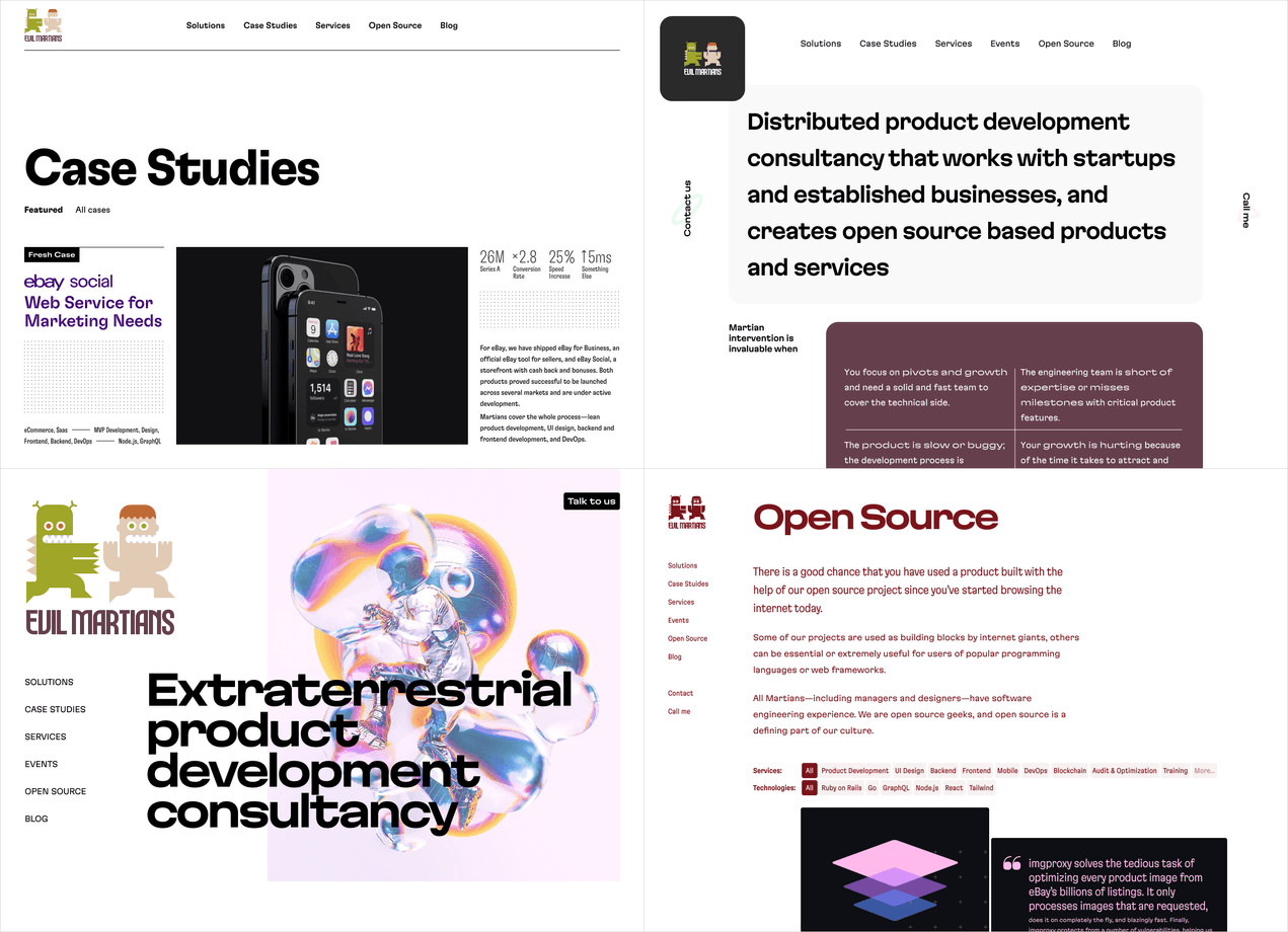 Samples of different design options with top and left navigation