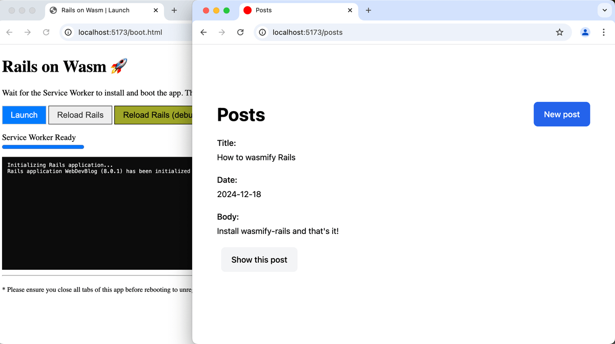 Rails blog application in the browser