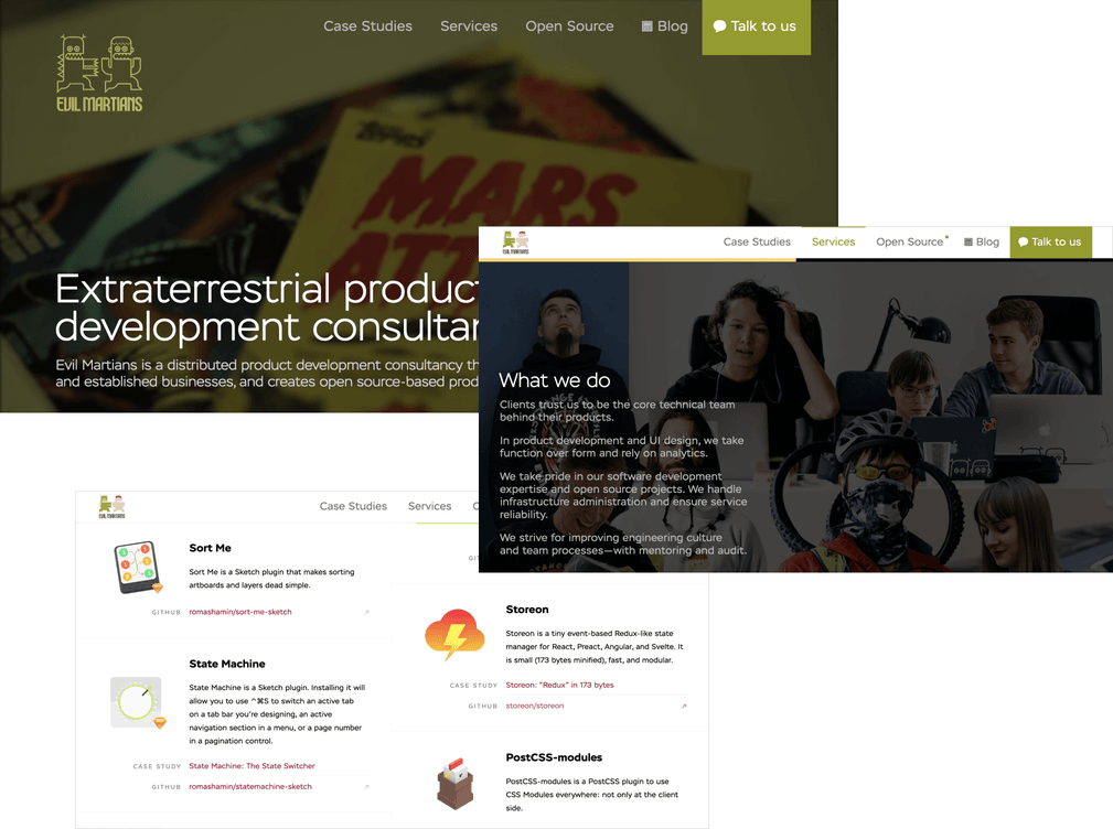 Evil Martians' previous website screenshots