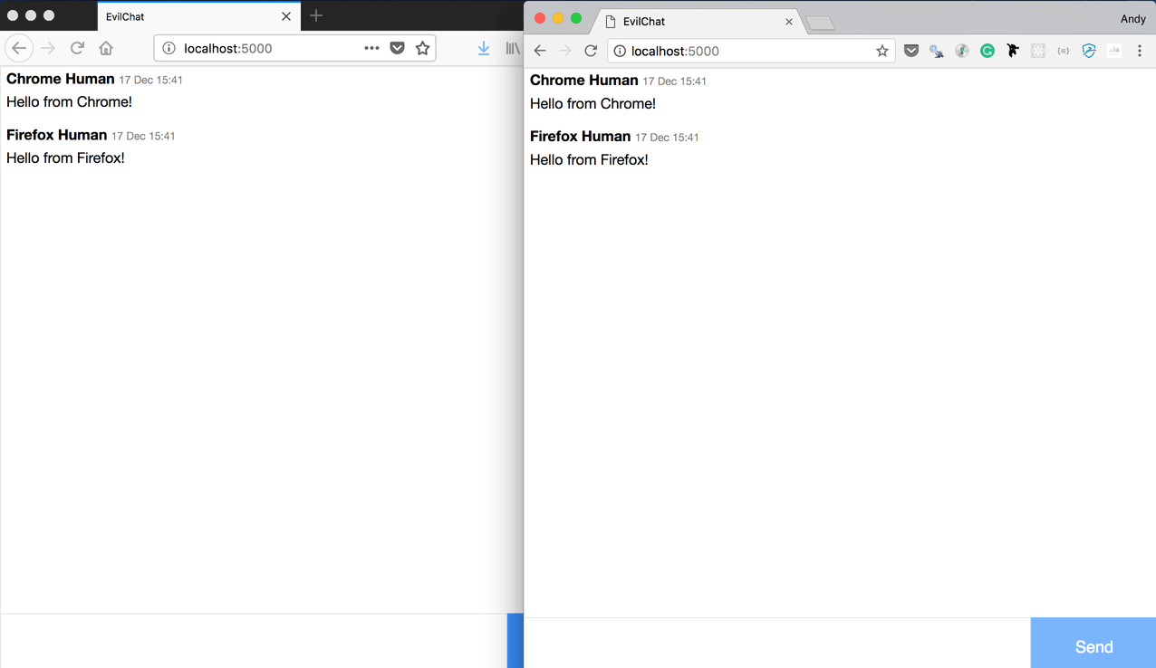 Chat working in different browsers