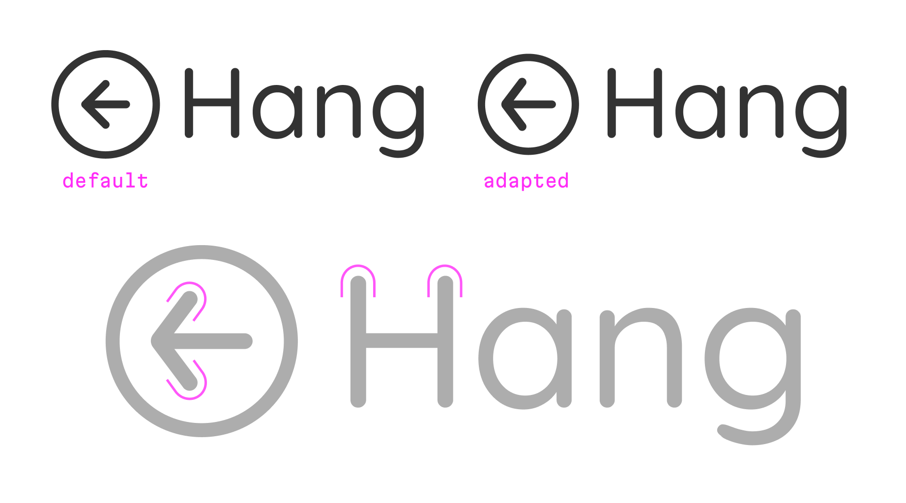 We've highlighted the round corners of the arrow that match the round corners of the Quicksand font.