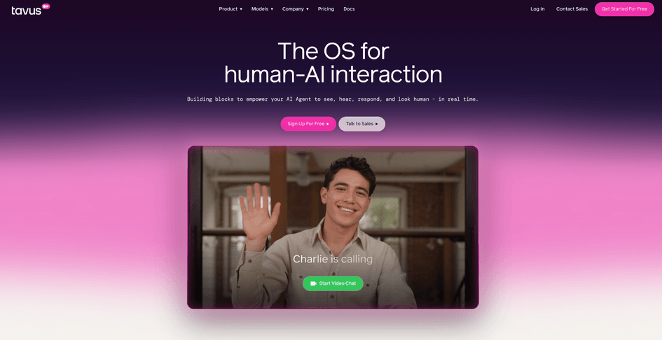 The Tavus.io landing page