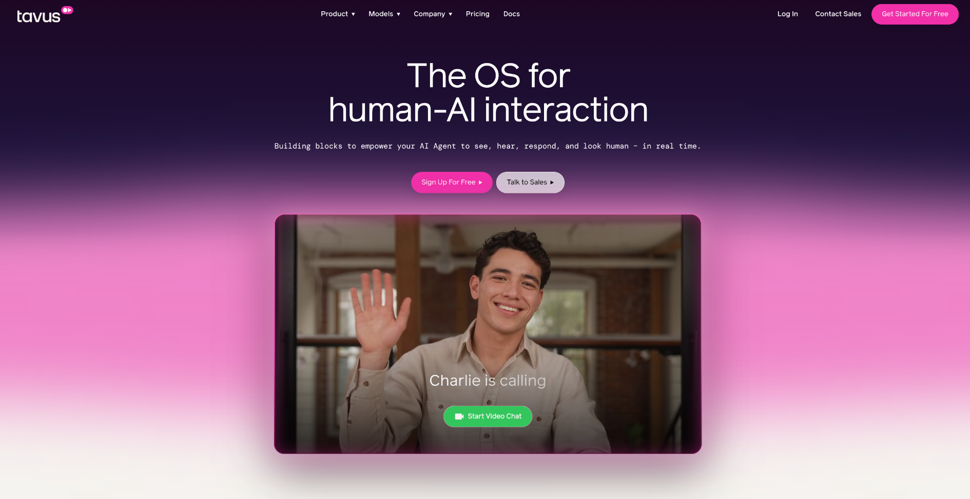 The Tavus.io landing page