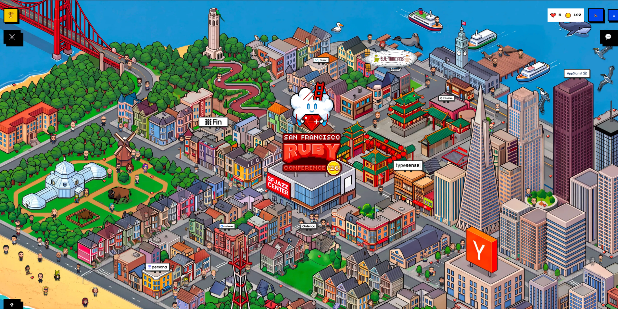 A screenshot from The Pier, SF Ruby Conference's pre-conference game
