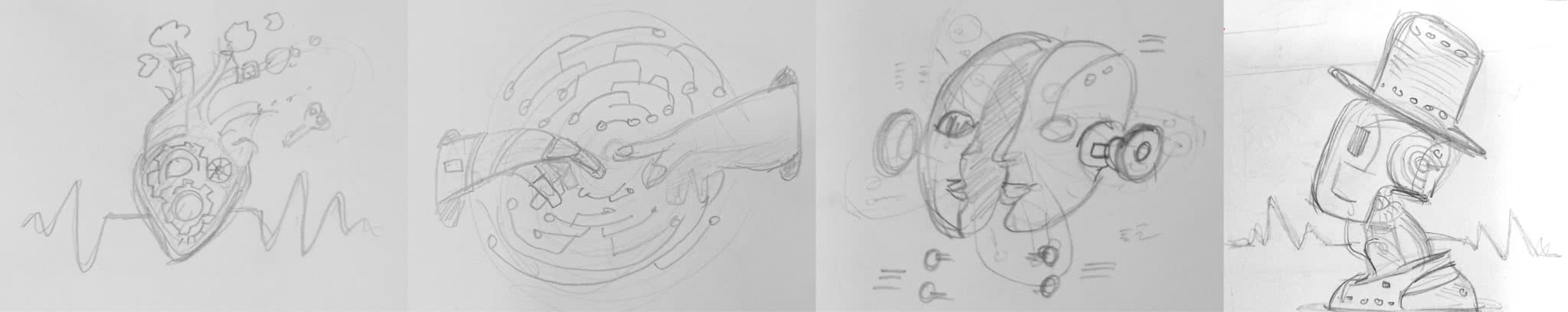 Four human sketches based on the concept of helping businesses leverage AI.