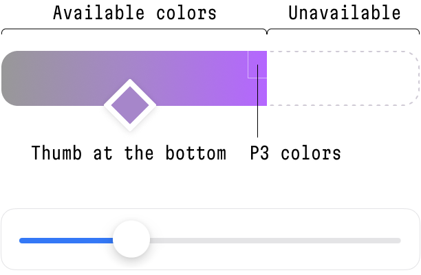 A comparison shows a slider from our picker on the top, a slider from iOS on the bottom