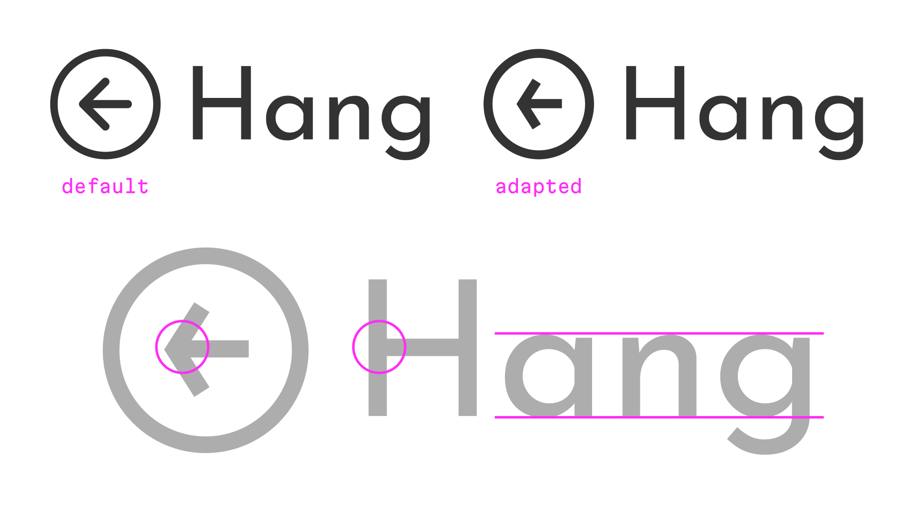Our arrow has been adapted to match the low x-height of our font.