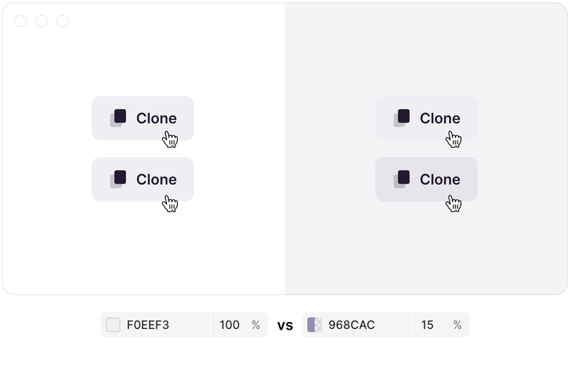 Increasing the transparency by 3% will result in a good hover color that works on any surface. The same solid color works on white, but not on gray.