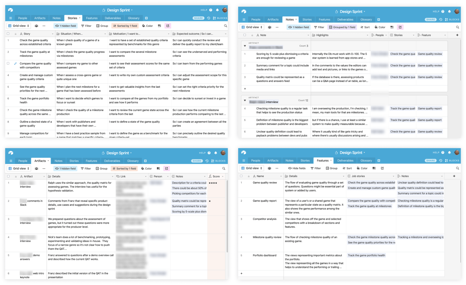 Screenshots of user interviews
