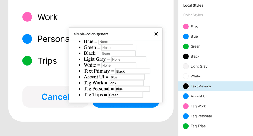 Displaying relationships between styles in the plugin interface