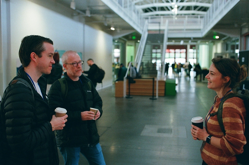 Conference attendees talking