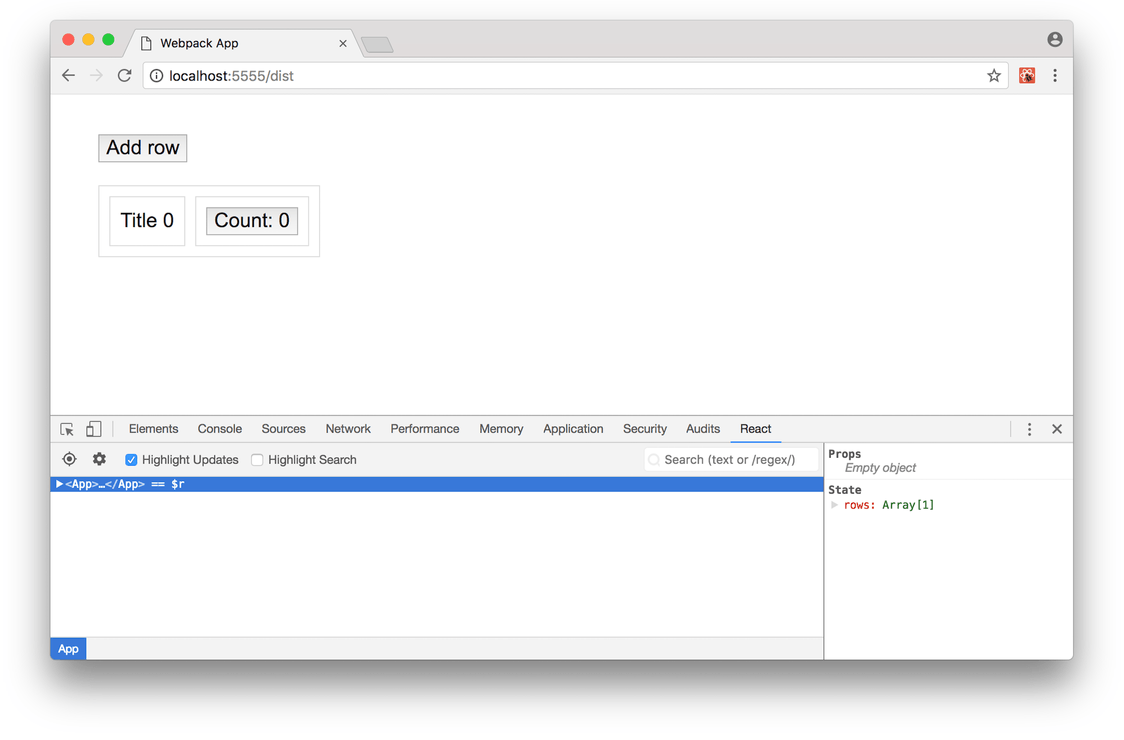 React DevTools in Chrome with 'Highlight updates' checkbox selected