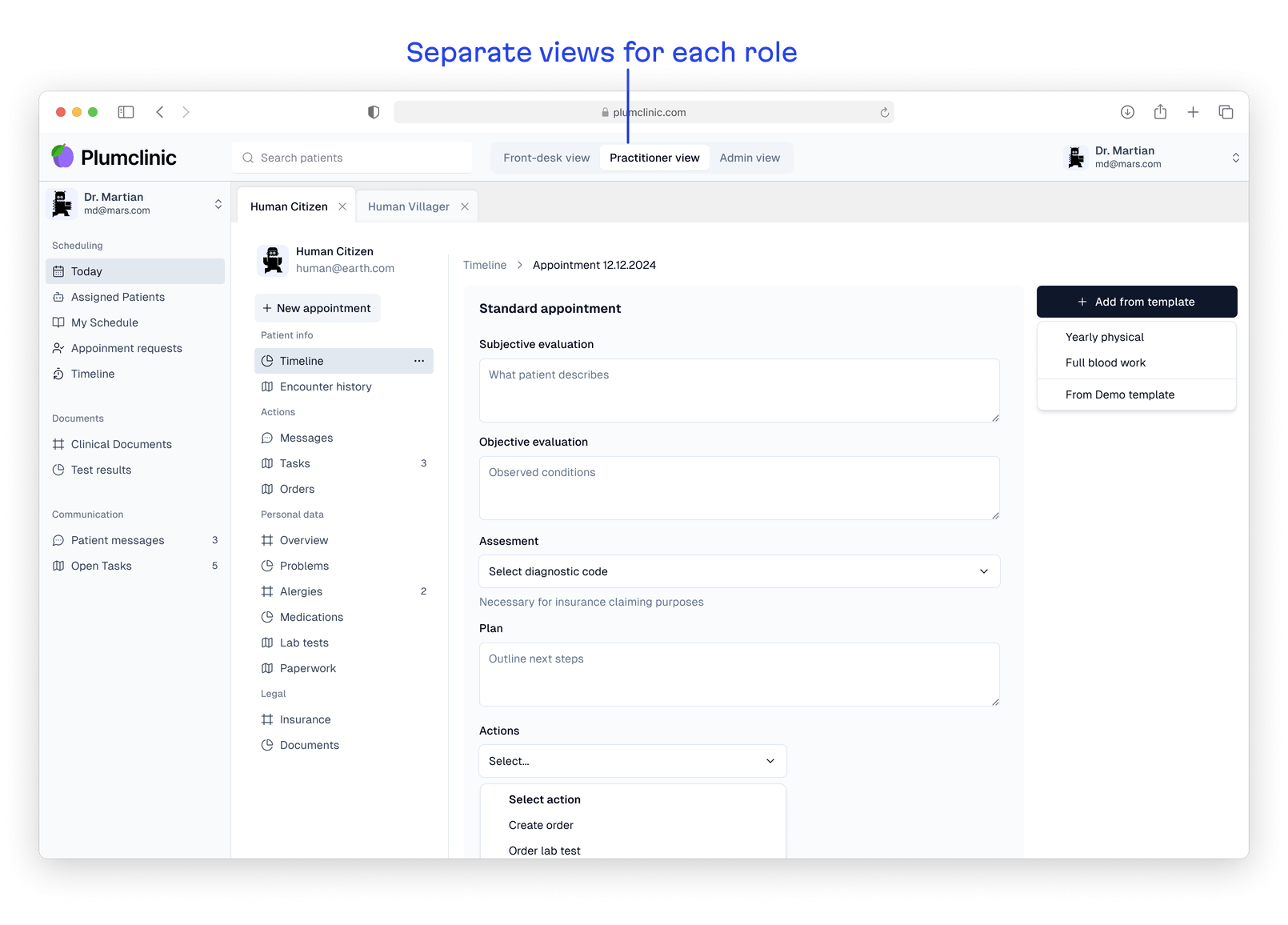 Concept of the future solution with separate sections for different roles