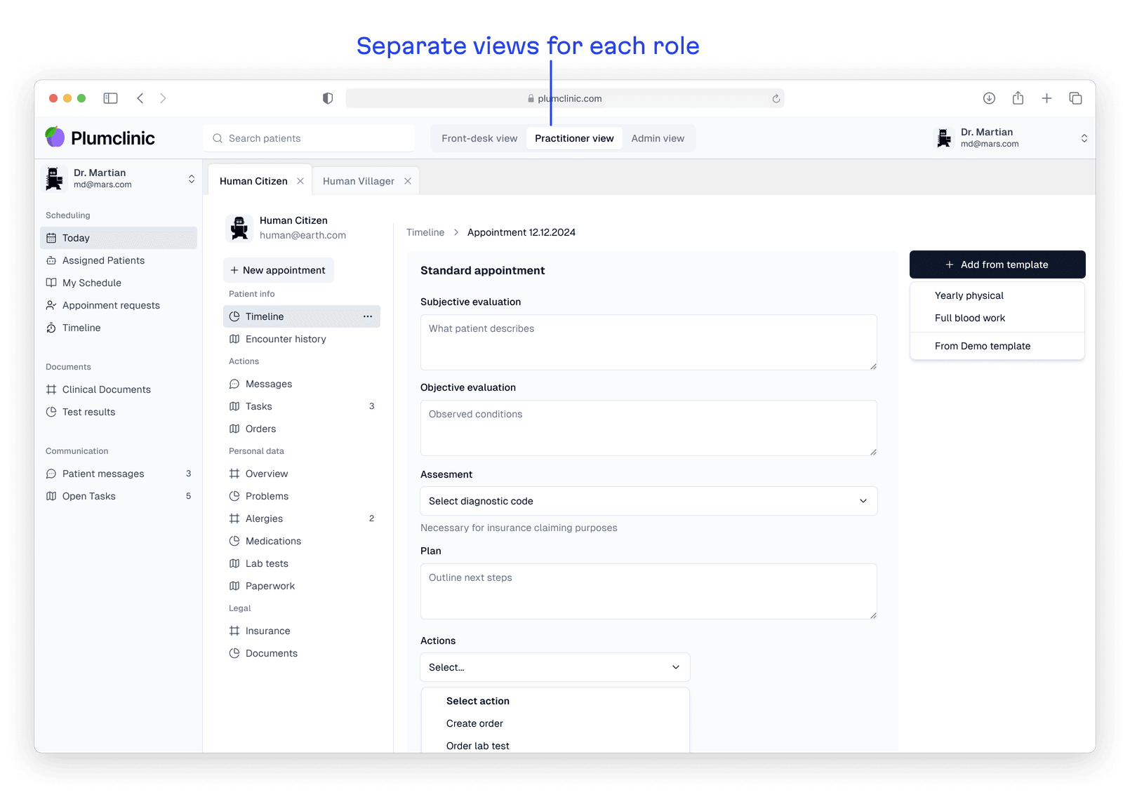 Concept of the future solution with separate sections for different roles