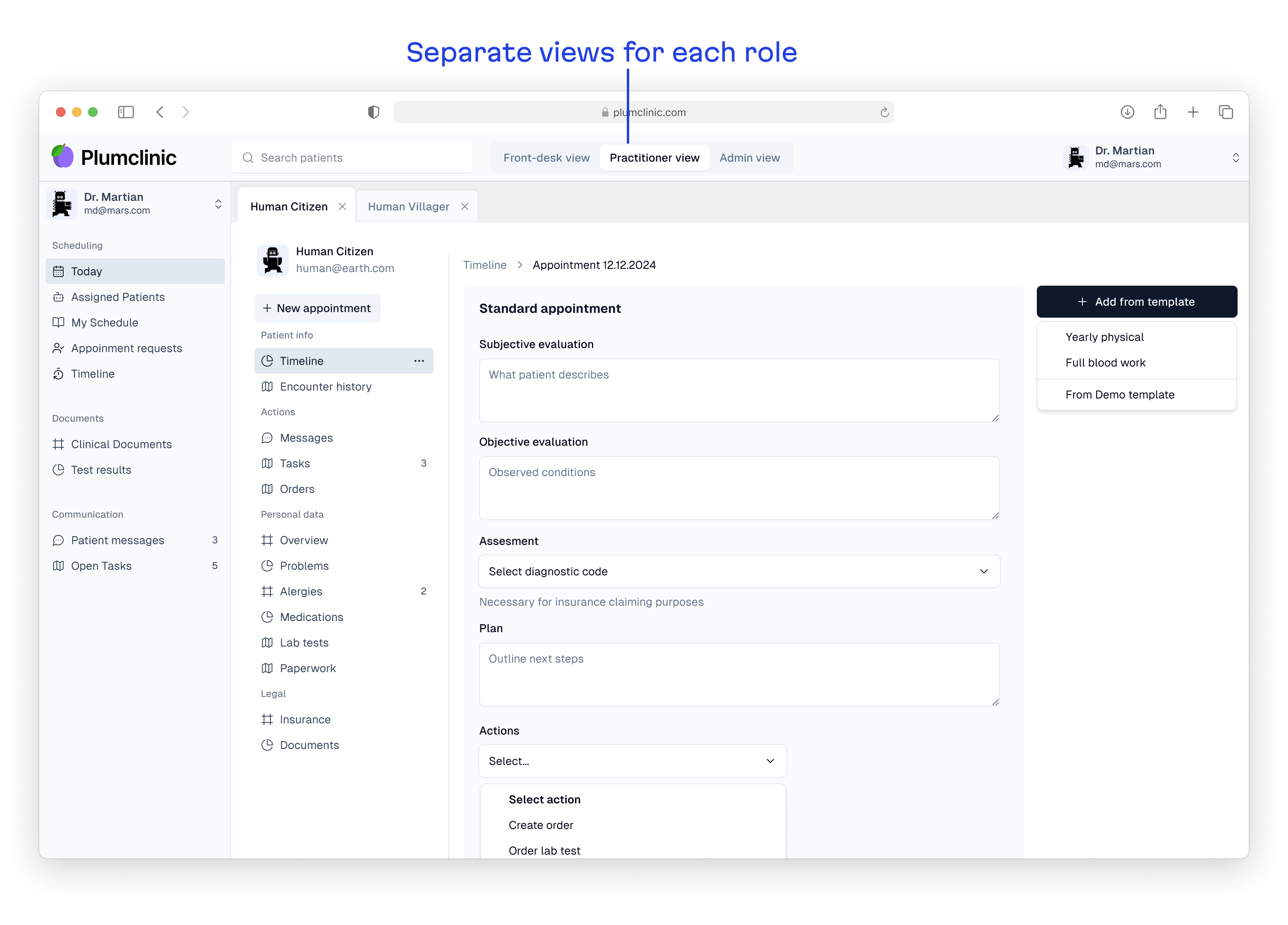 Concept of the future solution with separate sections for different roles