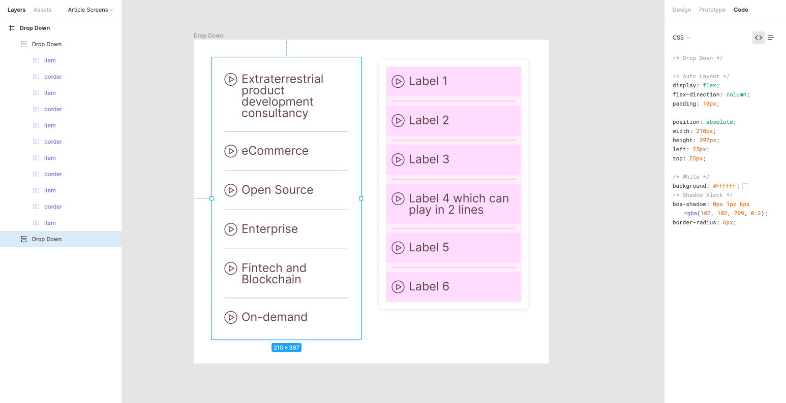Highly customizable drop-down component that allows to control separators, wrapper, etc.