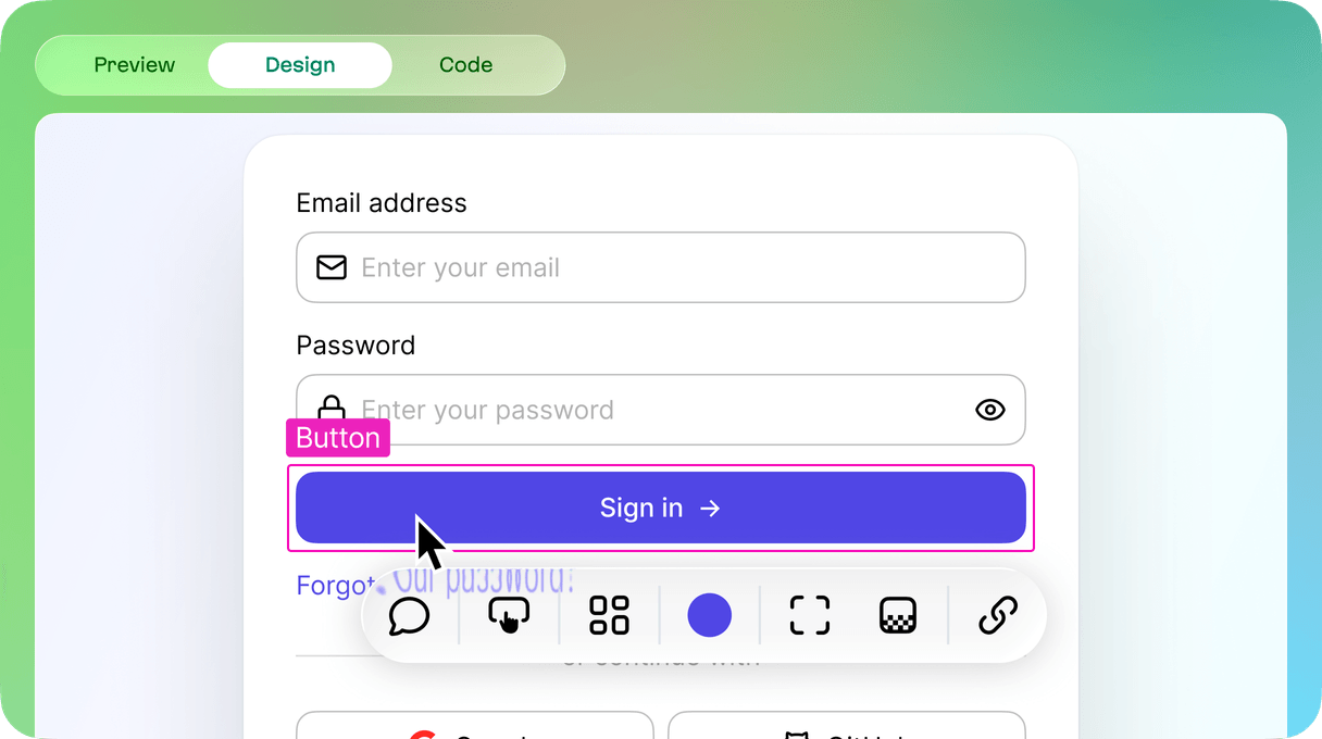 Here, states and corner radius controls are added, and font selector removed since no text is selected