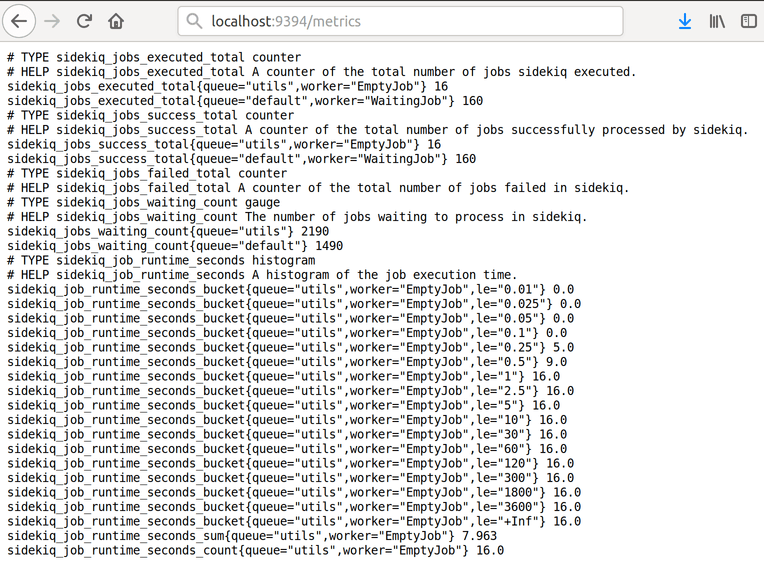 Output of raw collected metrics in Prometheus text format