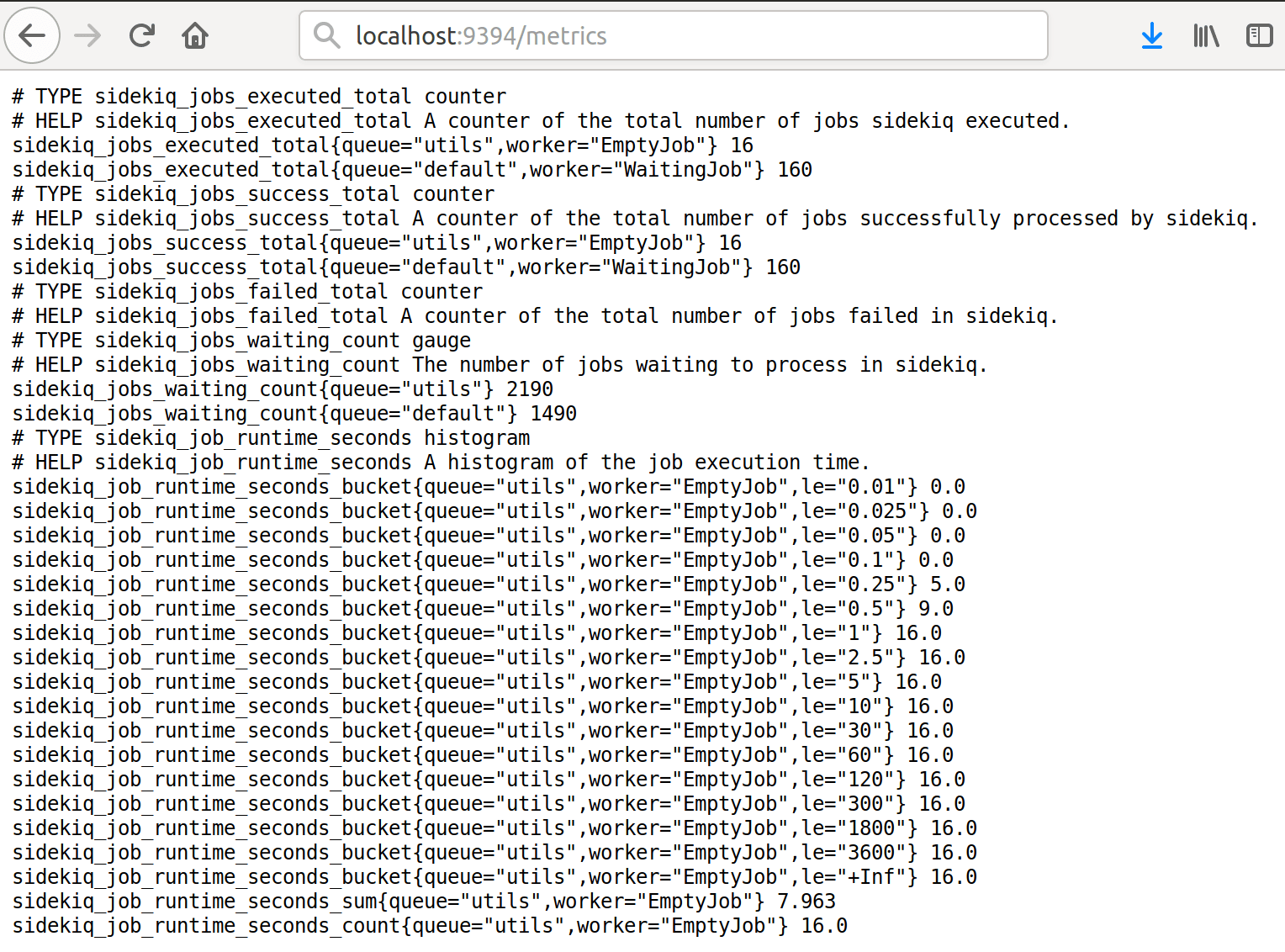 Output of raw collected metrics in Prometheus text format