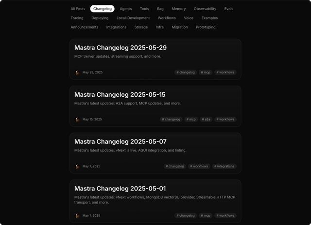 Mastra Changelog