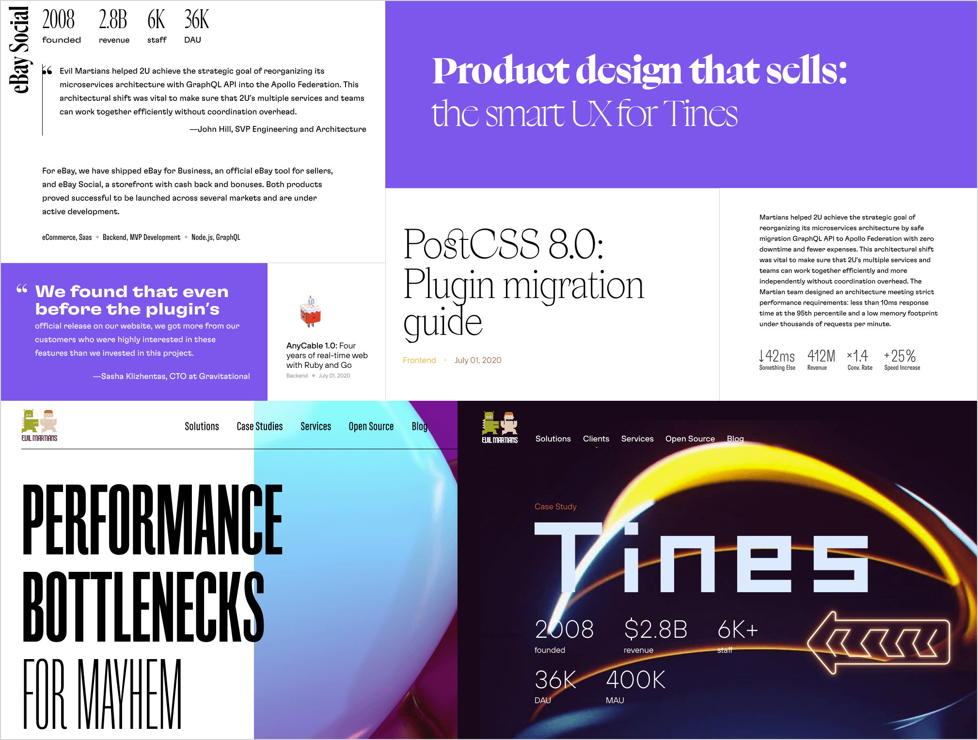 Comparison of many different fonts on website layouts