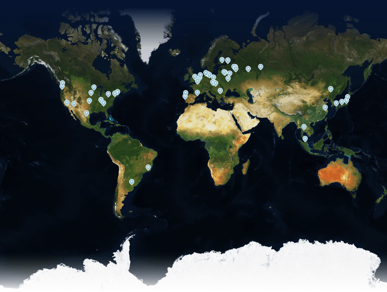 The map with the default Pigeon Maps markers added