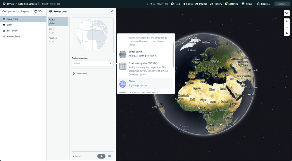 An example of Mapbox's globe projection