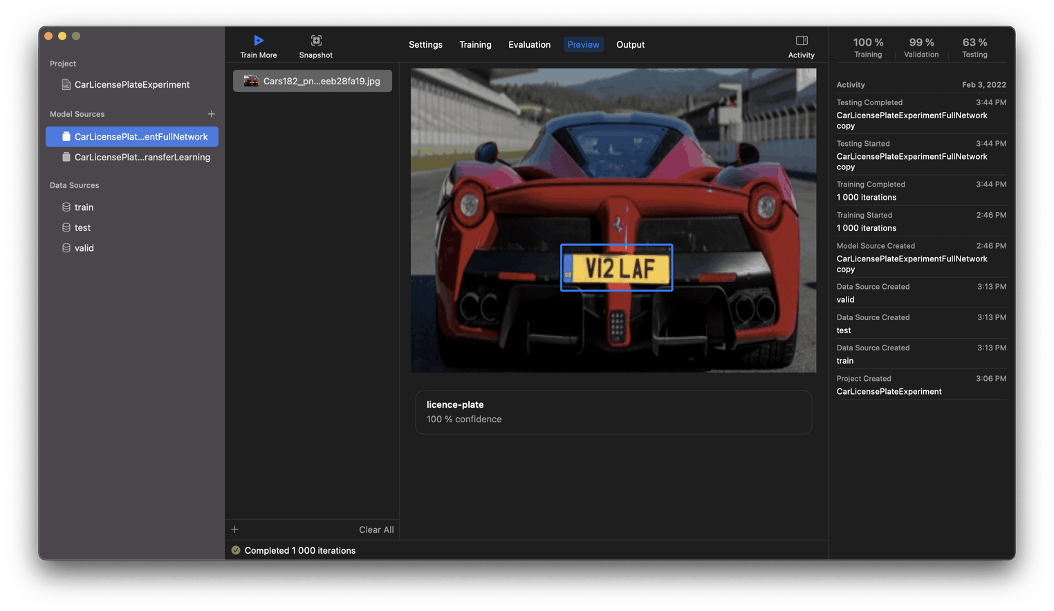 The preview tab allows us to test our results, the license plate in this image has successfully been identified