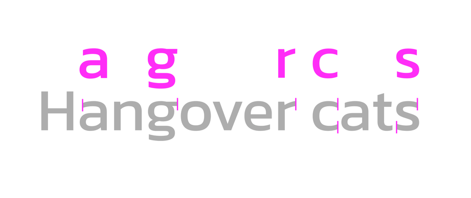 The phrase 'Hangover cats' is perfect for illustrating the vertical nature of this font's terminals (or the title of a musical about the morning after a pretty wild feline party.)